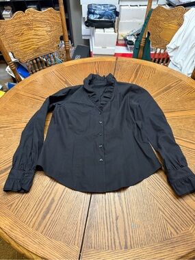 Brooks Brothers Black Ruffled Collar Button-Down Blouse
